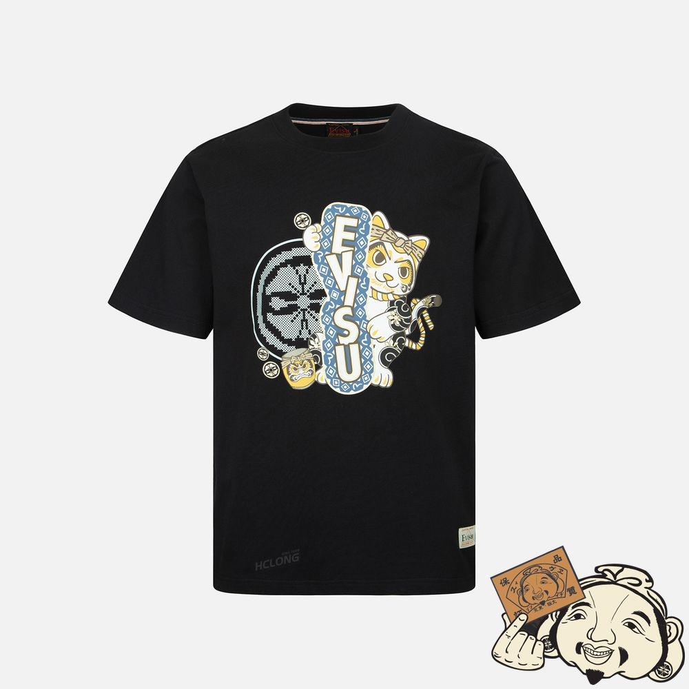 Men Evisu KAMON AND FORTUNE CAT PRINT T-SHIRT Noir | 392LVDWUK