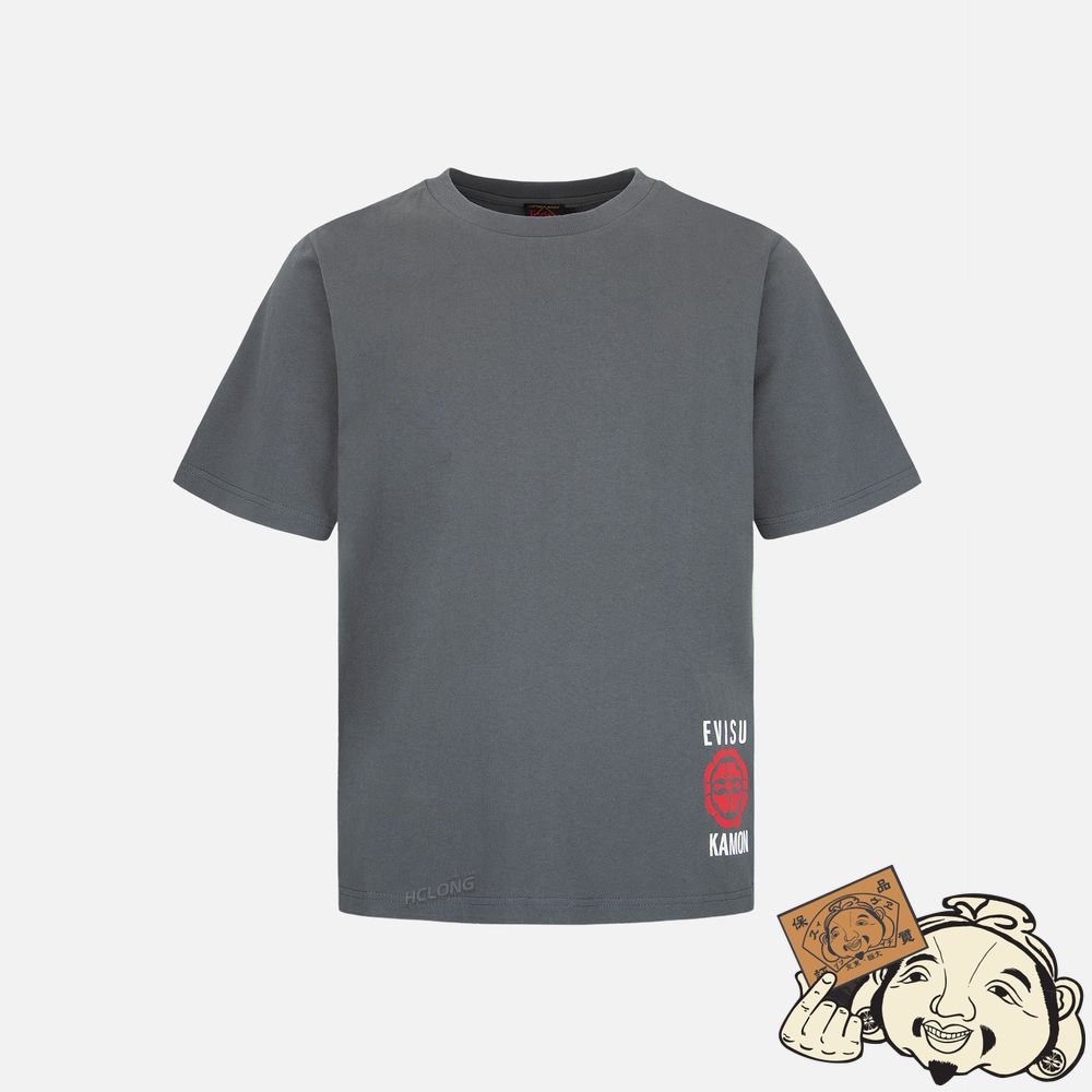 Men Evisu KAMON AND LOGO PRINT T-SHIRT CHARCOAL | 569YPEXKB