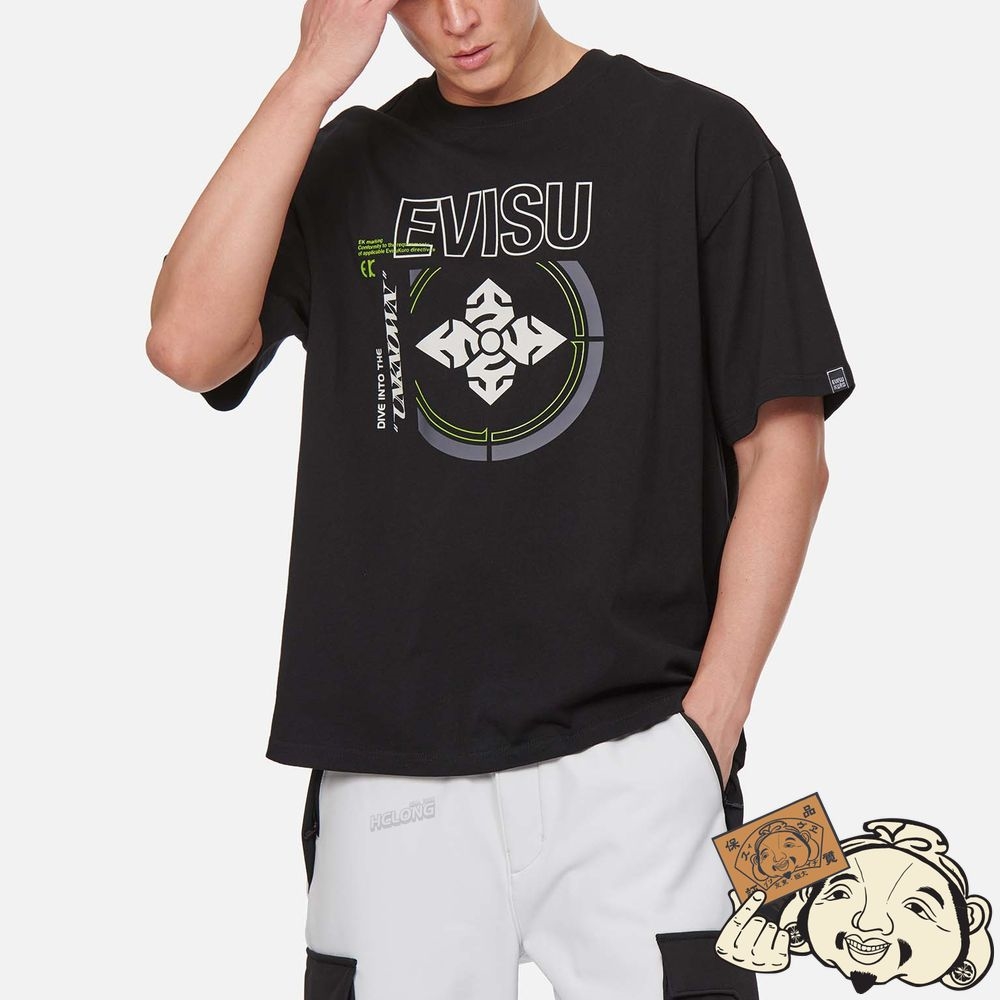 Men Evisu KAMON AND LOGO PRINT T-SHIRT Noir | 160BGJODM