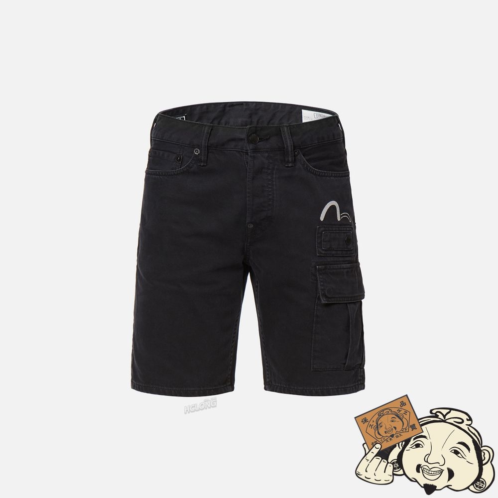 Men Evisu KAMON AND SEAGULL PRINT DENIM SHORTS Noir | 849QKFDUG