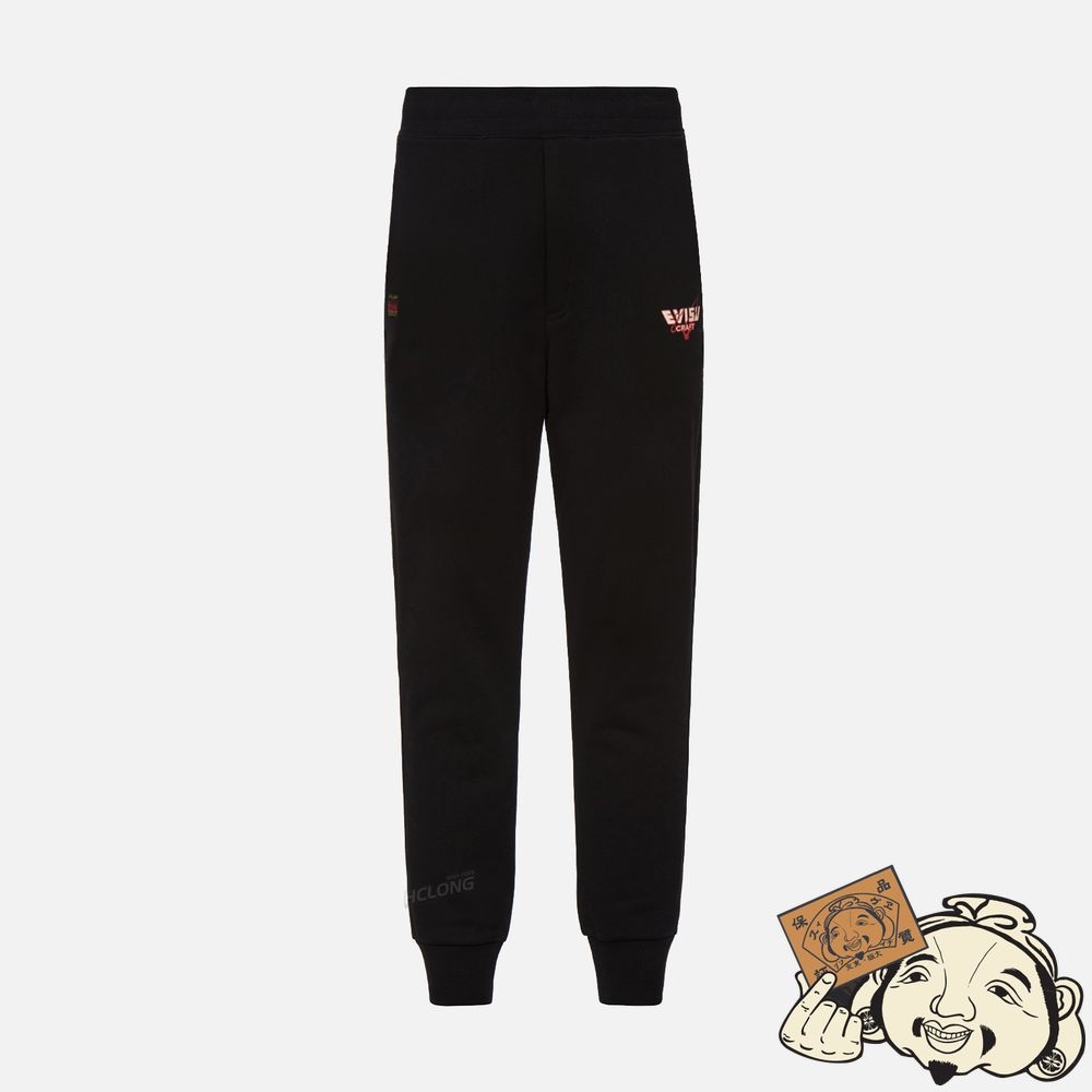 Men Evisu KANJI AND KAMON FOIL-PRINT DAICOCK SWEATPANTS Noir | 012CAMZXJ