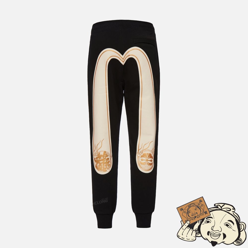 Men Evisu KANJI AND KAMON FOIL-PRINT DAICOCK SWEATPANTS Noir | 012CAMZXJ