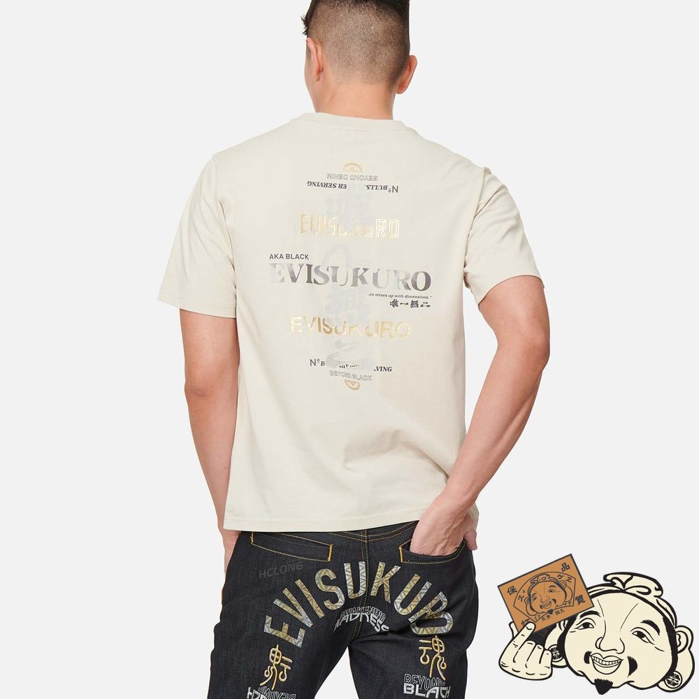 Men Evisu KANJI CALLIGRAPHY PRINT T-SHIRT Beige | 153WSIZBJ