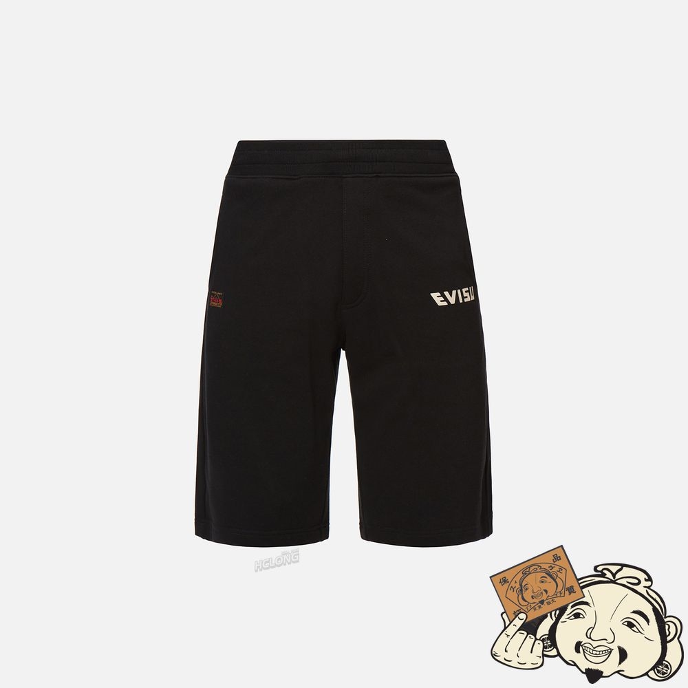 Men Evisu KOMAINU DAICOCK PRINT SWEAT SHORTS Noir | 897OCIGQV