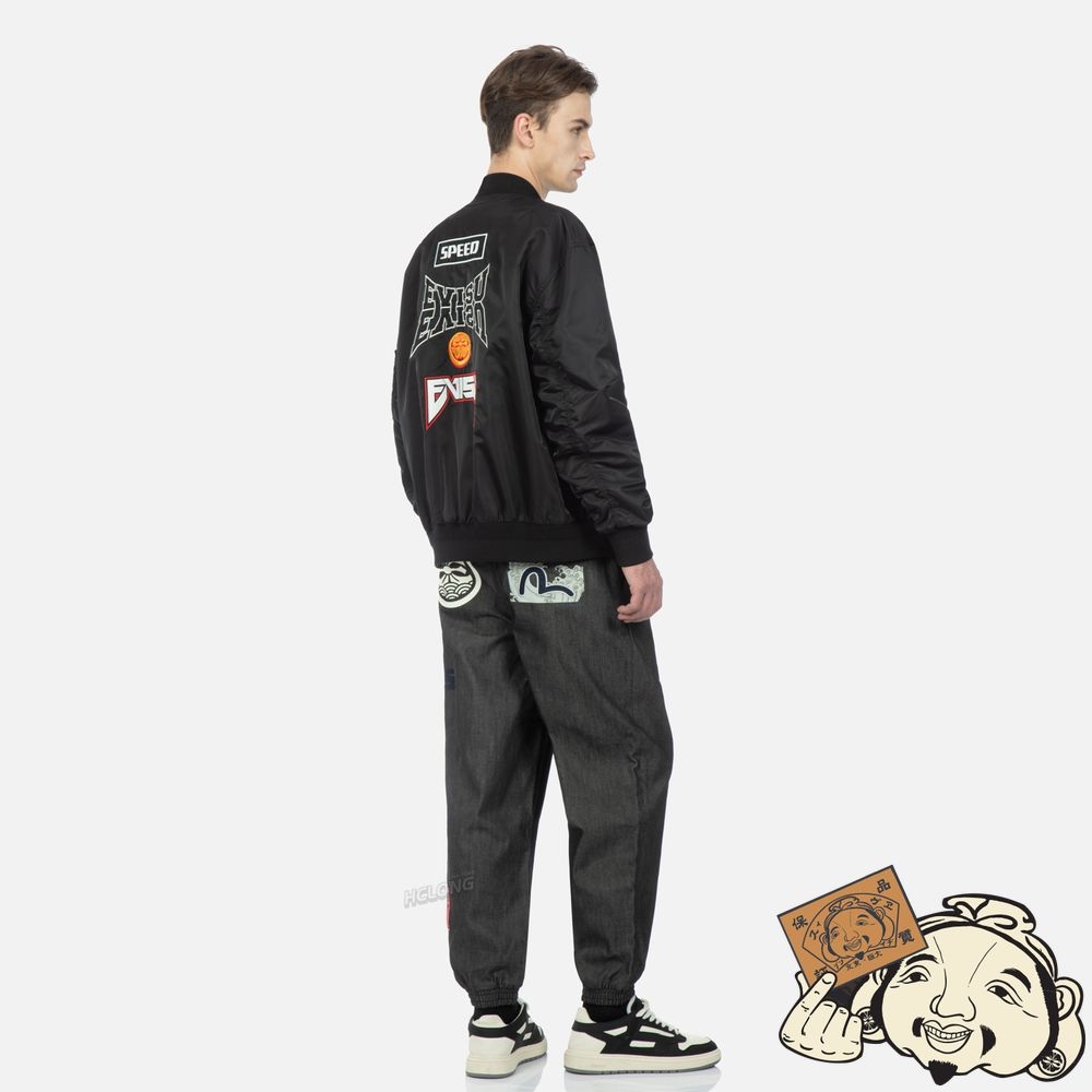 Men Evisu LOGO AND KAMON EMBROIDERED MA-1 BOMBER JACKET Noir | 082MJITVW