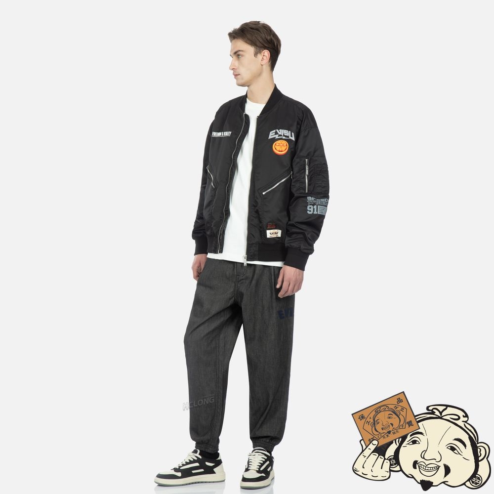 Men Evisu LOGO AND KAMON EMBROIDERED MA-1 BOMBER JACKET Noir | 082MJITVW