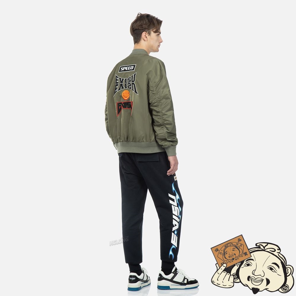 Men Evisu LOGO AND KAMON EMBROIDERED MA-1 BOMBER JACKET Vert | 084RMQPJC