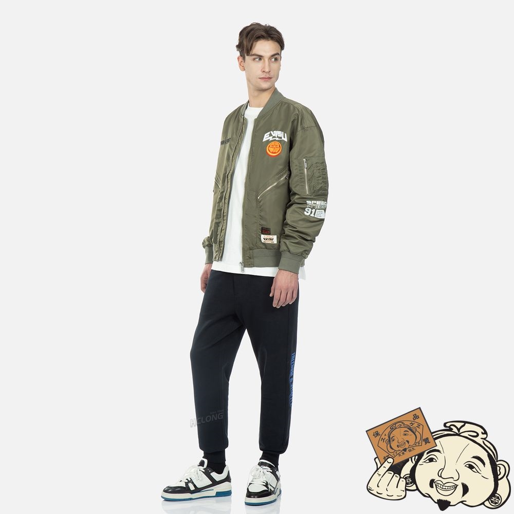 Men Evisu LOGO AND KAMON EMBROIDERED MA-1 BOMBER JACKET Vert | 084RMQPJC