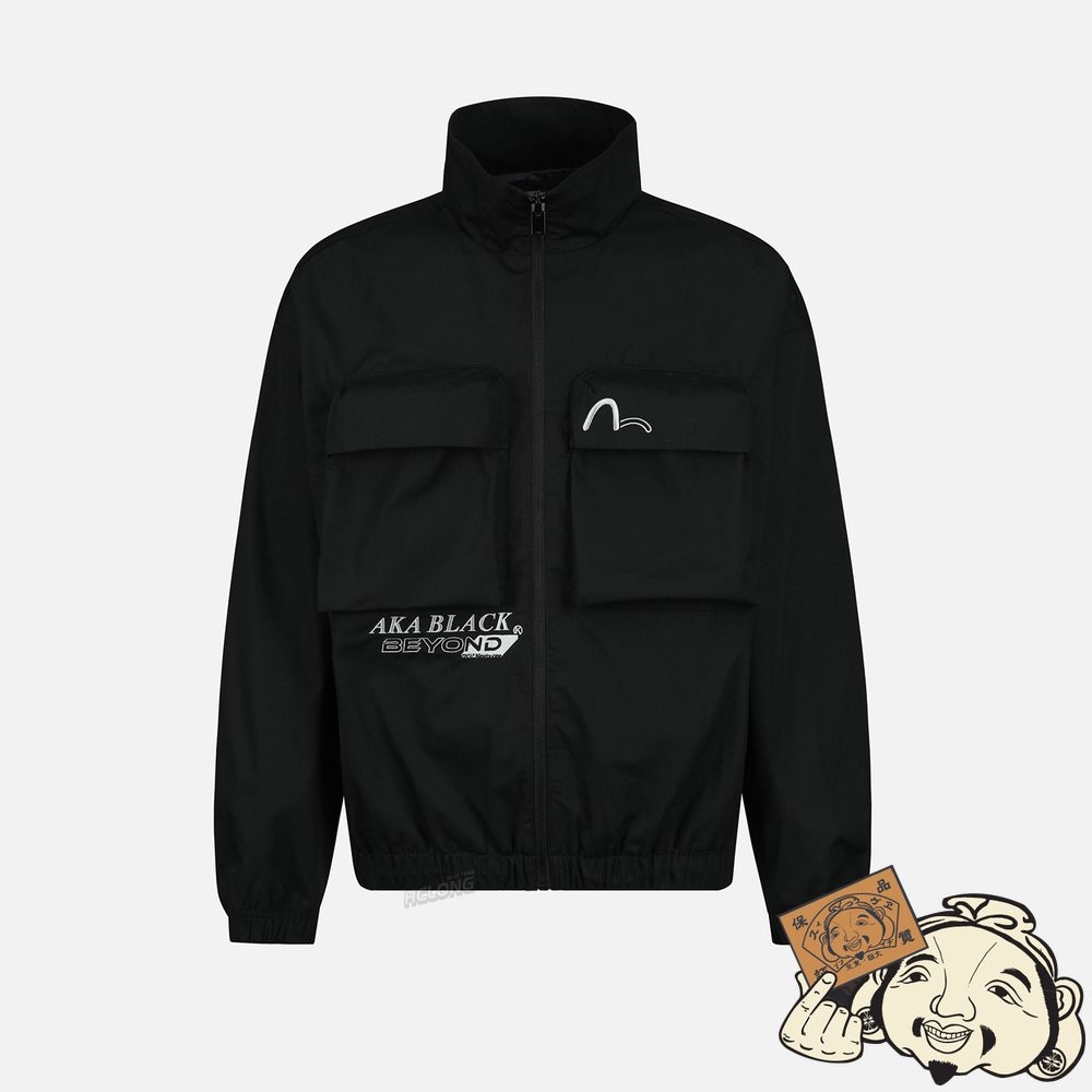 Men Evisu LOGO AND SLOGAN EMBROIDERED OVERSIZED JACKET Noir | 847MEYGOL