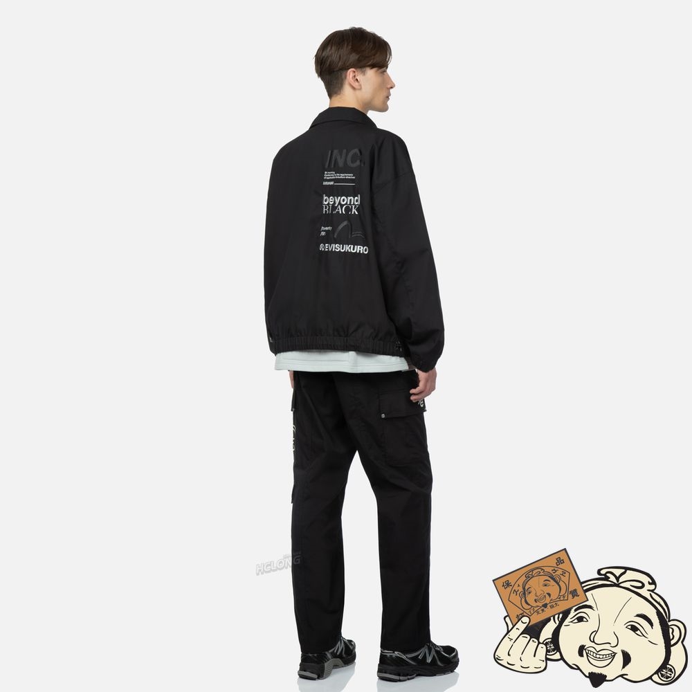 Men Evisu LOGO AND SLOGAN EMBROIDERED OVERSIZED JACKET Noir | 847MEYGOL