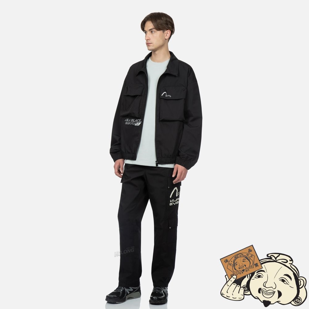 Men Evisu LOGO AND SLOGAN EMBROIDERED OVERSIZED JACKET Noir | 847MEYGOL