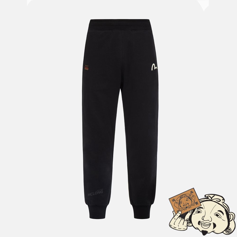 Men Evisu LOGO AND SLOGAN PRINT SWEATPANTS Noir | 356NPLISX