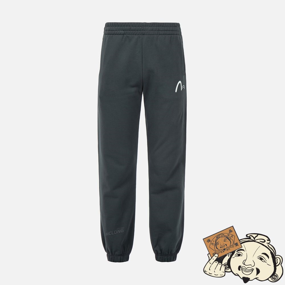 Men Evisu LOGO AND SLOGAN PRINT SWEATPANTS CHARCOAL | 369RIUFED