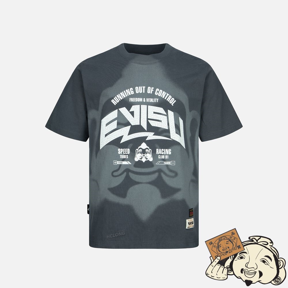 Men Evisu LOGO AND STENCIL GODHEAD PRINT T-SHIRT Grise | 064VBQIEA