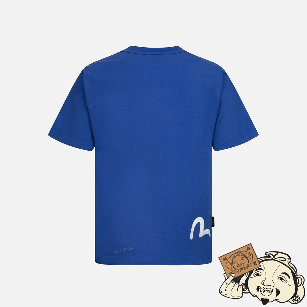 Men Evisu LOGO AND STENCIL GODHEAD PRINT T-SHIRT Bleu | 718QVMJLR