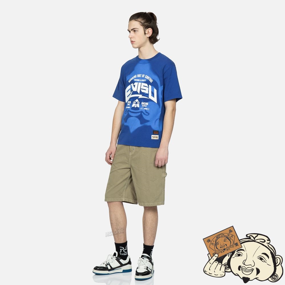 Men Evisu LOGO AND STENCIL GODHEAD PRINT T-SHIRT Bleu | 718QVMJLR