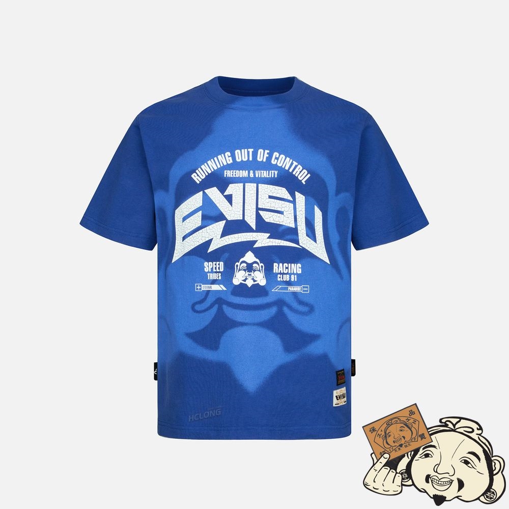 Men Evisu LOGO AND STENCIL GODHEAD PRINT T-SHIRT Bleu | 718QVMJLR