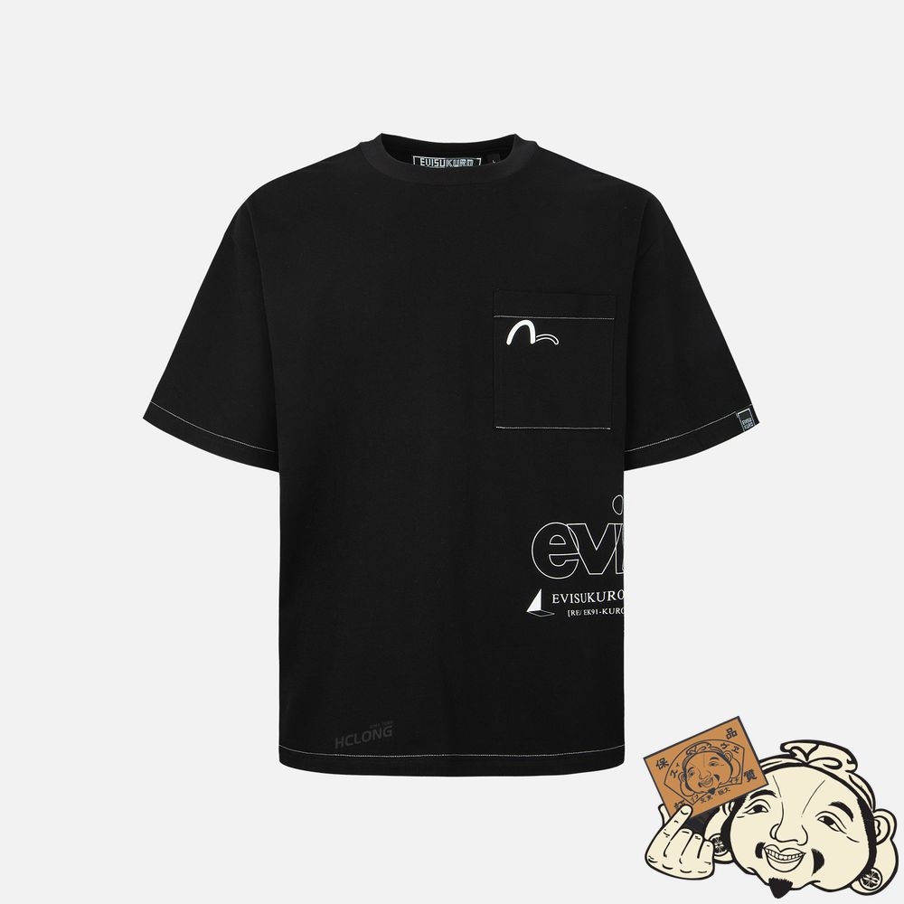 Men Evisu LOGO EMBROIDERED POCKET T-SHIRT Noir | 576QYXMFO