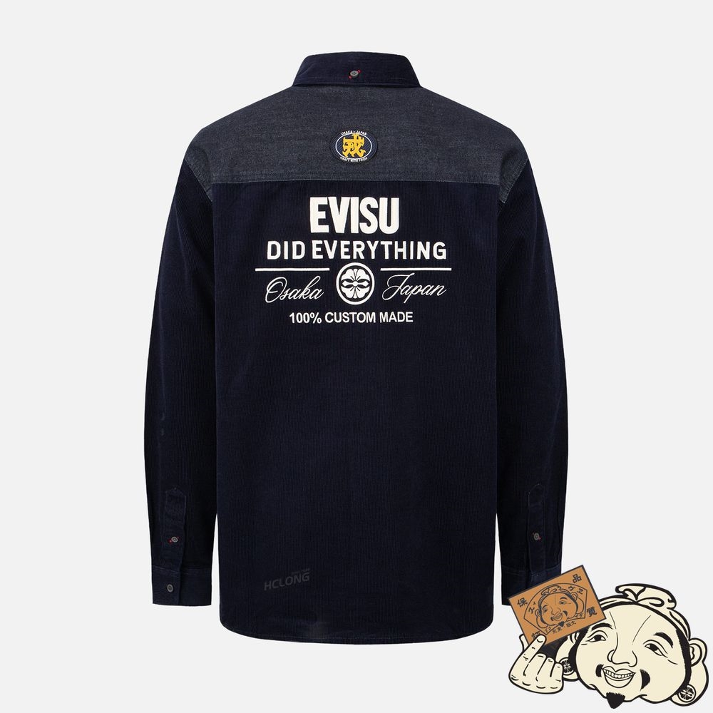 Men Evisu LOGO EMBROIDERY CORDUROY SHIRT Bleu Marine | 392QUYSWP