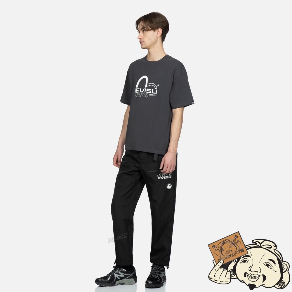 Men Evisu LOGO EMBROIDERY LOOSE FIT UTILITY PANTS Noir | 085JXFIEG