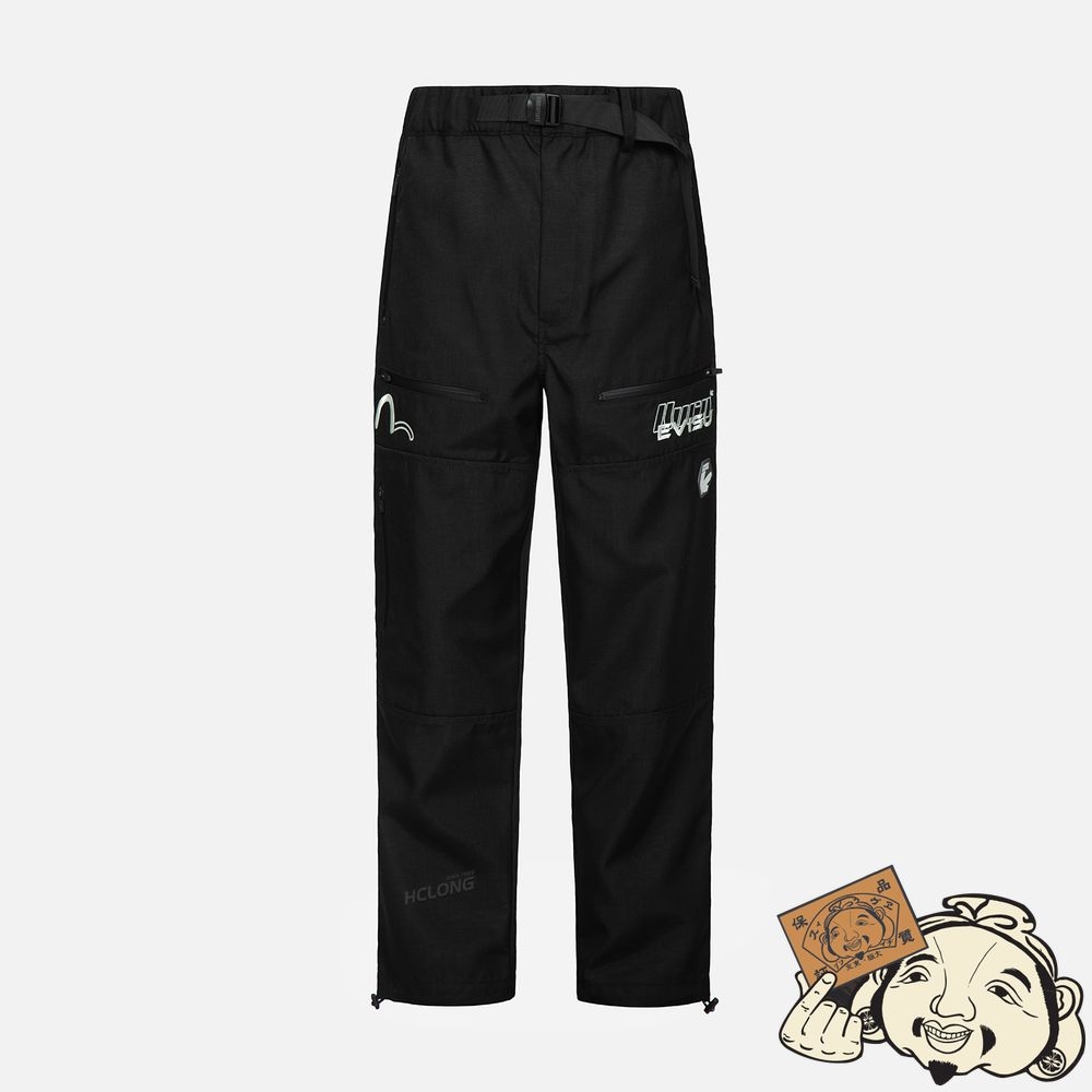 Men Evisu LOGO EMBROIDERY LOOSE FIT UTILITY PANTS Noir | 085JXFIEG