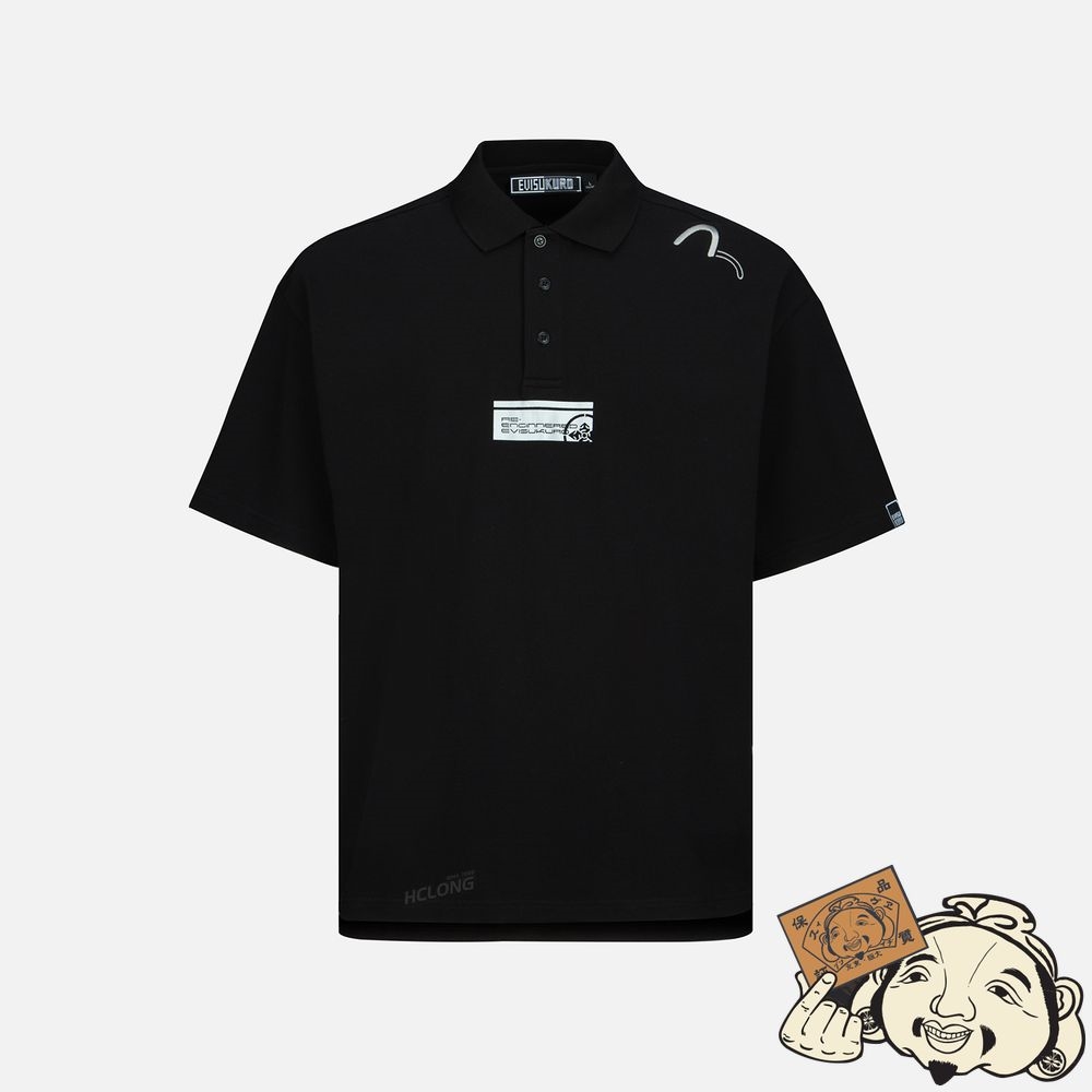 Men Evisu LOGO GRAPHIC PRINT POLO SHIRT Noir | 069OZHTWC