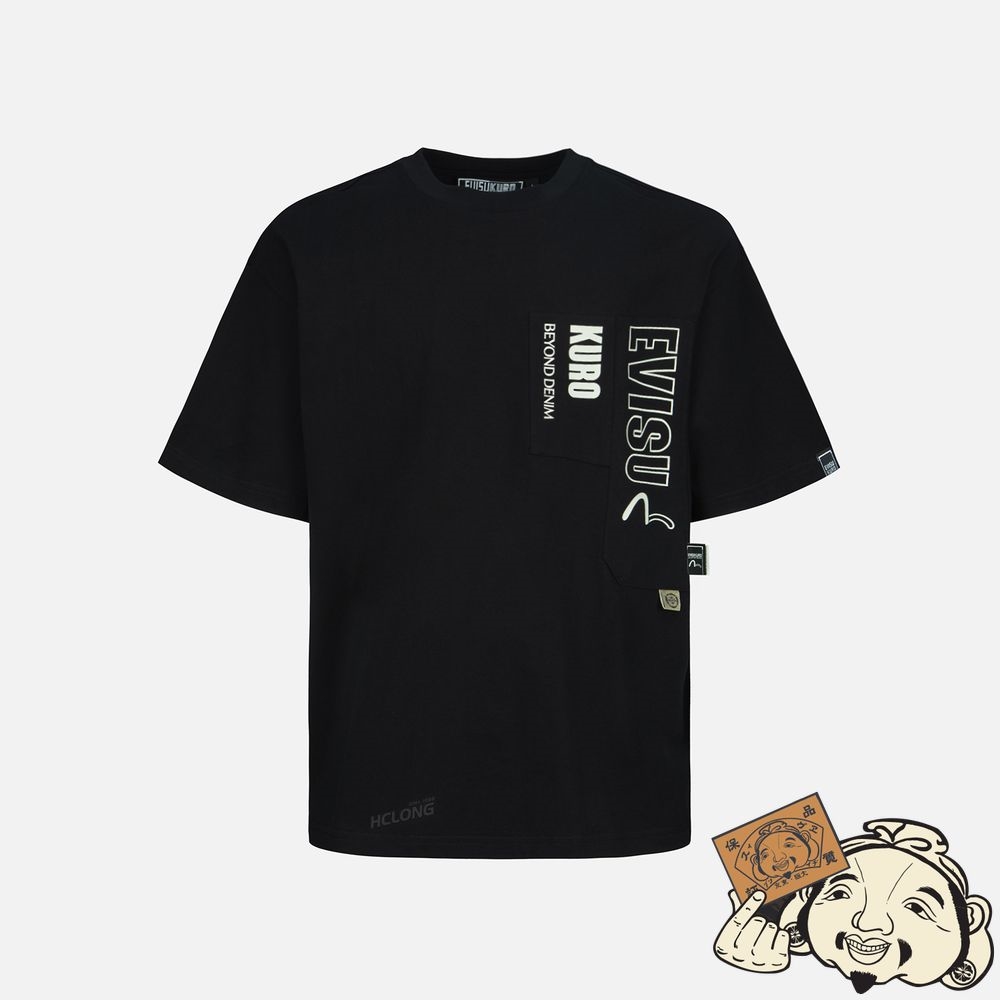 Men Evisu LOGO PRINTED POCKET T-SHIRT Noir | 726KRXSWO