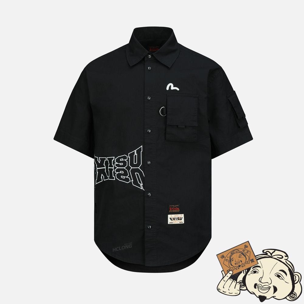 Men Evisu LOGO PRINT CARGO SHIRT Noir | 247NRJPQW