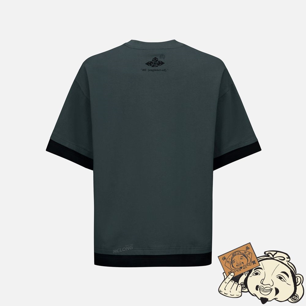 Men Evisu LOGO PRINT DOUBLE LAYER T-SHIRT CHARCOAL | 640IKLUGP