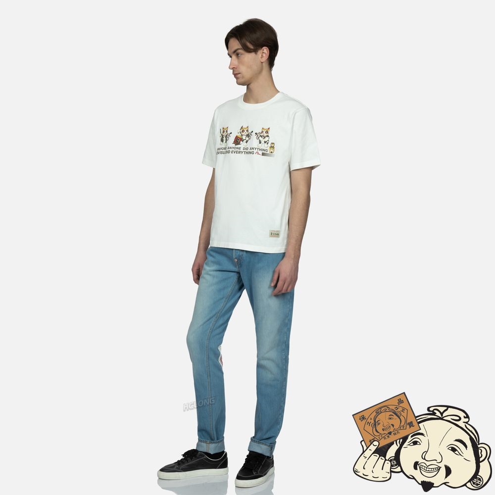 Men Evisu LUCKY CAT DRUMMING GRAPHICS PRINT T-SHIRT Blanche | 897SZYXAO