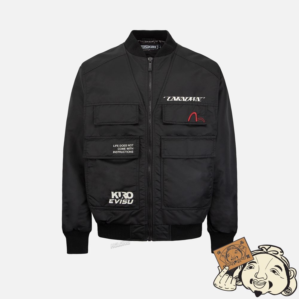 Men Evisu MOCK 2-IN-1 BOMBER JACKET Noir | 389BWRXAD