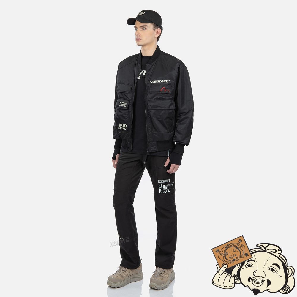 Men Evisu MOCK 2-IN-1 BOMBER JACKET Noir | 389BWRXAD