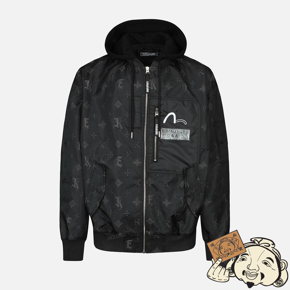 Men Evisu MONOGRAM JACQUARD BOMBER JACKET Noir | 053KANWLO