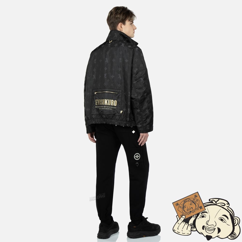 Men Evisu MONOGRAM KAMON AND LOGO JACQUARD BOMBER JACKET Noir | 501TQHEYJ