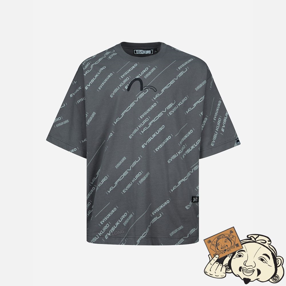 Men Evisu MONOGRAM LOGO PRINT T-SHIRT CHARCOAL | 295EDJNRB