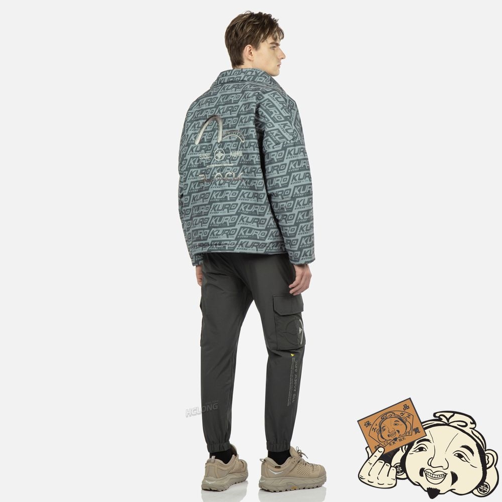 Men Evisu MONOGRAM PRINT PADDED JACKET Grise | 360TXJFGY