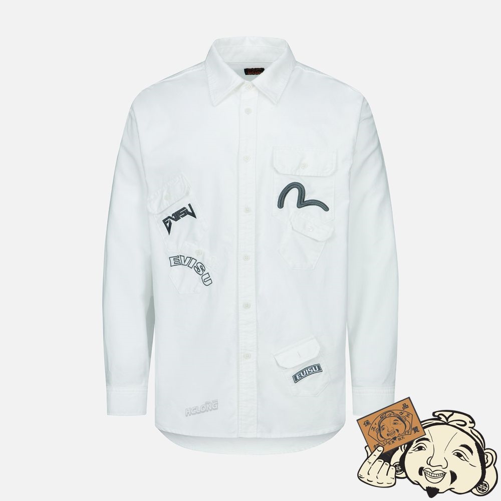 Men Evisu MULTIPLE EMBROIDERIES MULTI-POCKET SHIRT Blanche | 741RZWQLM