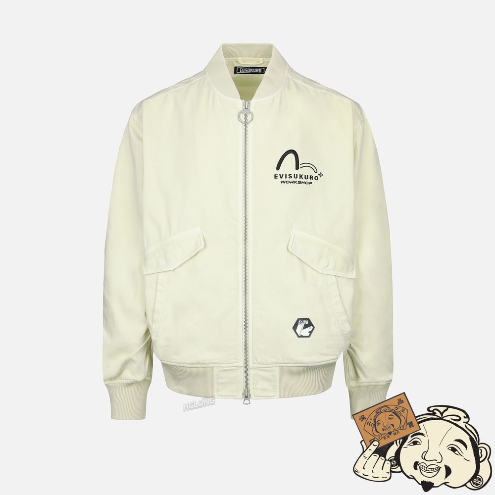 Men Evisu MULTIPLE LOGO EMBROIDERIES MA-1 BOMBER JACKET Beige | 430GHIEQB