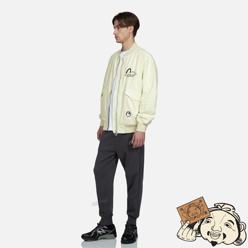 Men Evisu MULTIPLE LOGO EMBROIDERIES MA-1 BOMBER JACKET Beige | 430GHIEQB