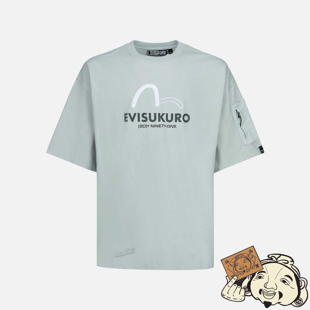 Men Evisu MULTI-BRANDING PRINT AND EMBROIDERY T-SHIRT Grise | 527PMYGKH