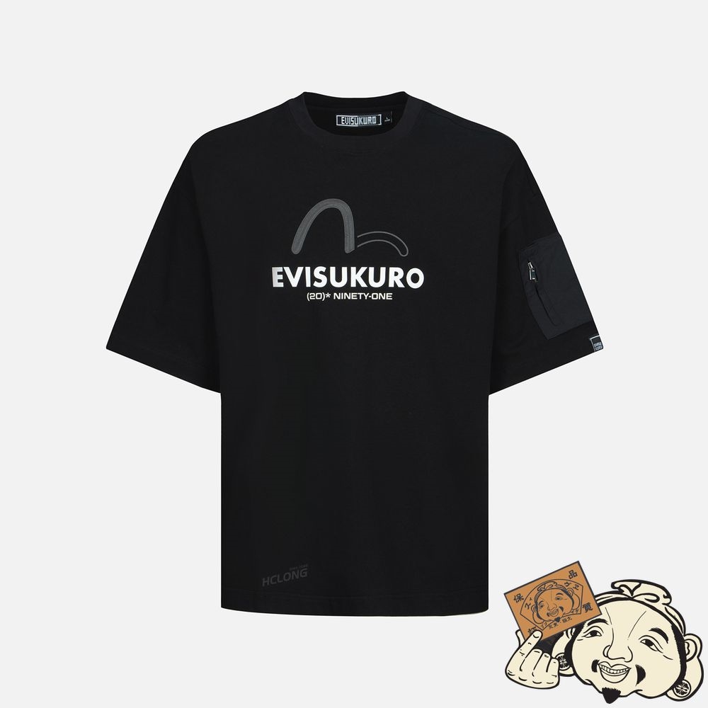 Men Evisu MULTI-BRANDING PRINT AND EMBROIDERY T-SHIRT Noir | 763UZPAYW