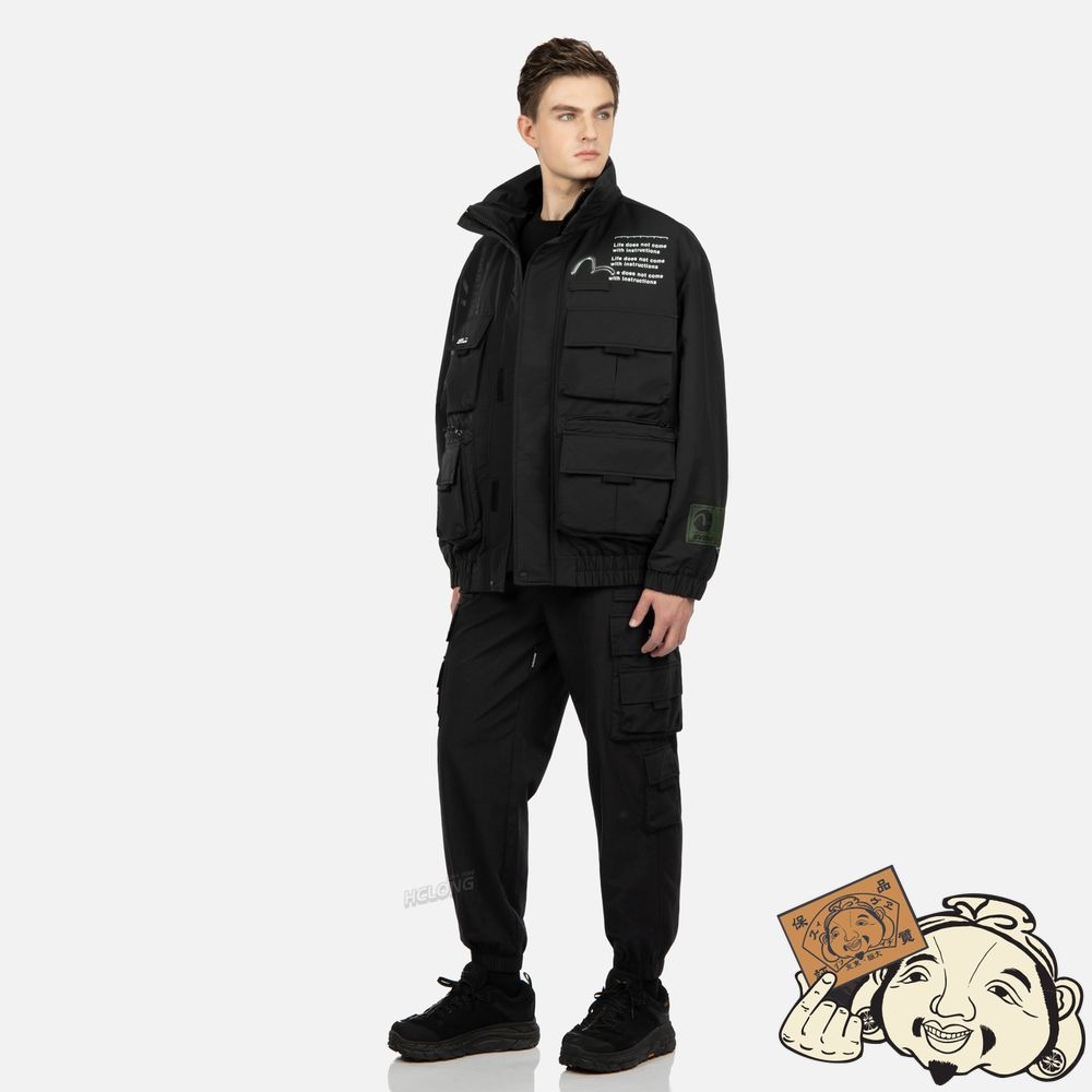 Men Evisu MULTI POCKET PADDED BOMBER JACKET Noir | 870MNHKJU