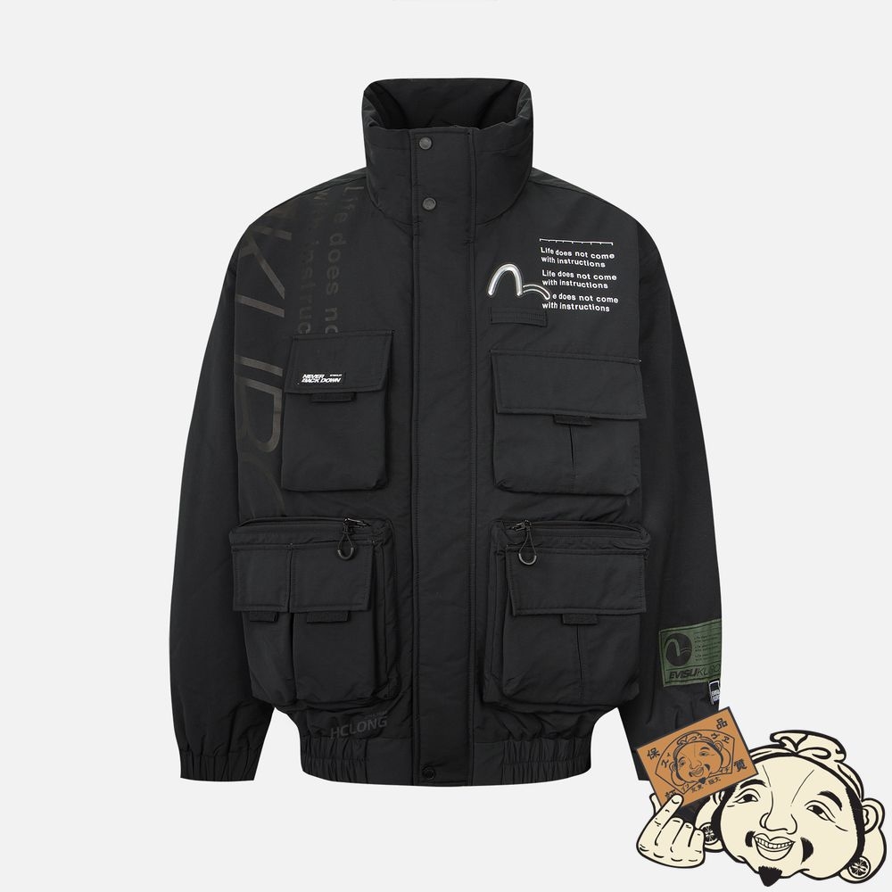 Men Evisu MULTI POCKET PADDED BOMBER JACKET Noir | 870MNHKJU