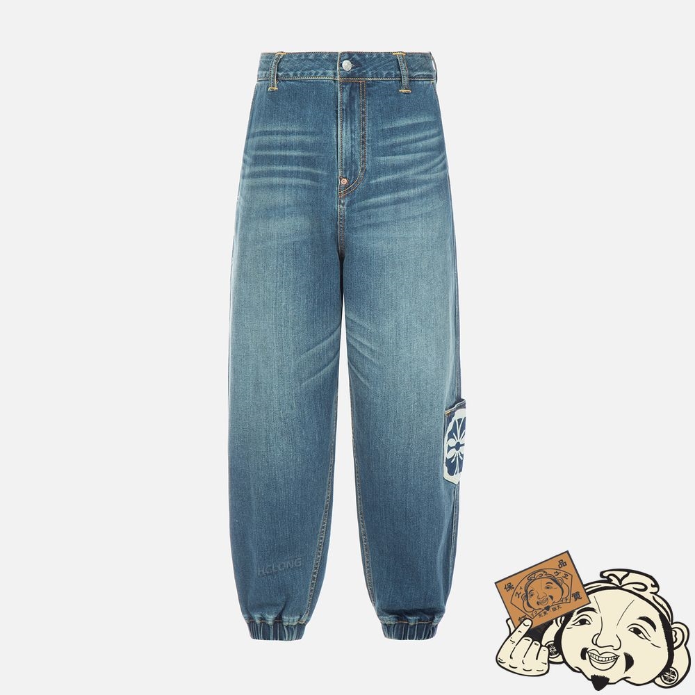 Men Evisu MULTI-POCKET WASHED DENIM JOGGERS Indigo | 428HIKEWM