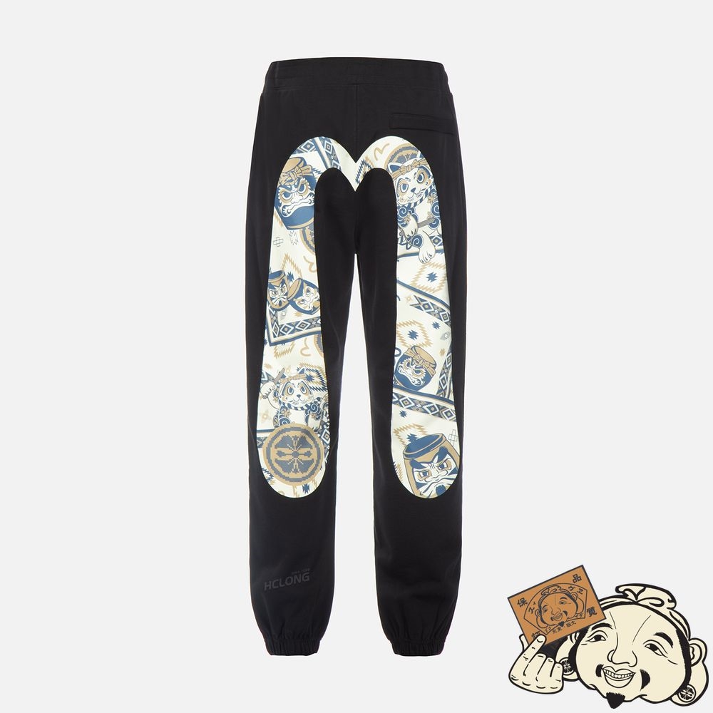 Men Evisu NOMADIC PATTERN AND DARUMA DAICOCK PRINT SWEATPANTS Noir | 670GHFUZN