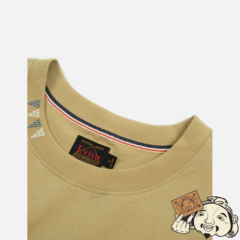 Men Evisu NOMADIC-PATTERN DAICOCK PRINT T-SHIRT Beige | 163QDRGKN