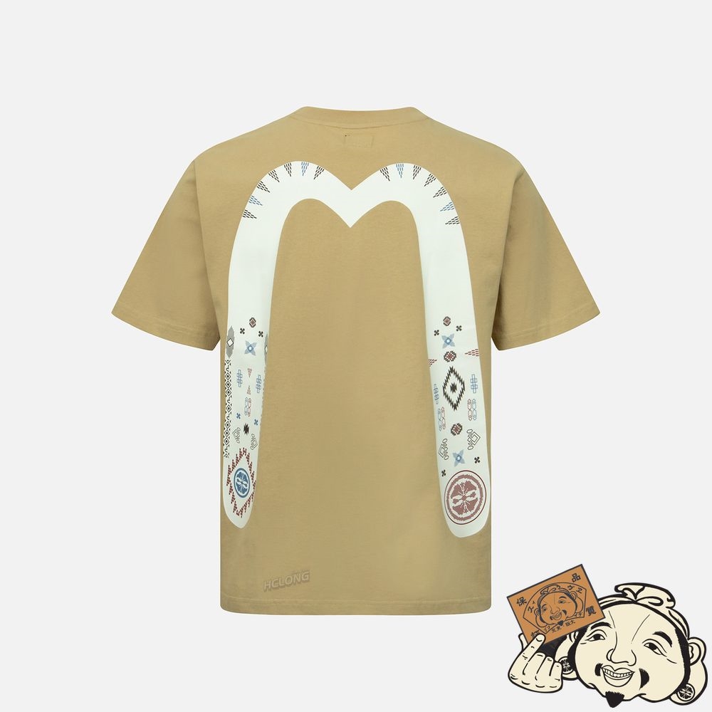 Men Evisu NOMADIC-PATTERN DAICOCK PRINT T-SHIRT Beige | 163QDRGKN