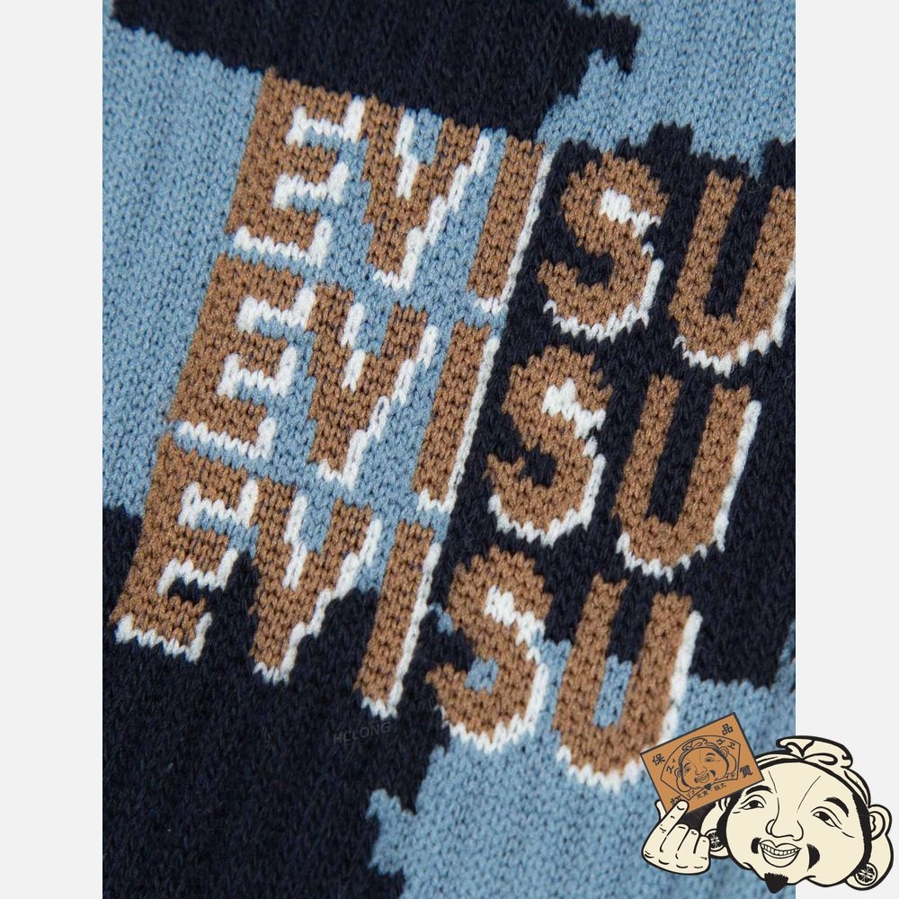 Men Evisu PATTERN AND LOGO JACQUARD LONG SOCKS Bleu | 734VXFIPA