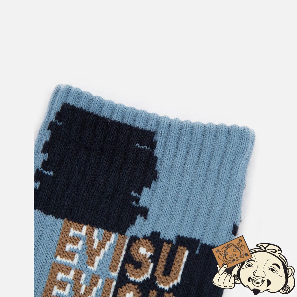 Men Evisu PATTERN AND LOGO JACQUARD LONG SOCKS Bleu | 734VXFIPA