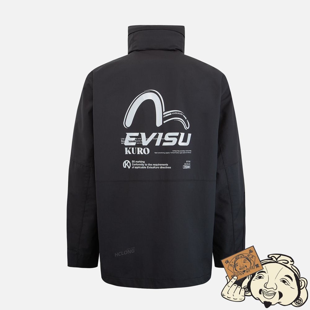 Men Evisu RETRACTABLE HOOD FUNCTIONAL OUTDOOR JACKET Noir | 697JXOTND